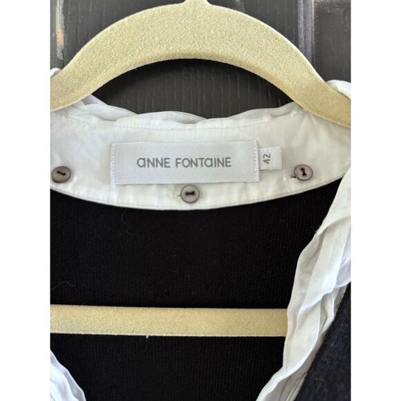 Anne Fontaine Women's Black White Wool Bow Front V-Neck Dress Size 42 - Picture 4 of 10